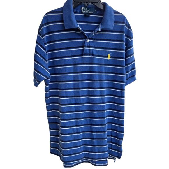 Polo Ralph Lauren Men's Medium Blue Striped Short Sleeve Polo Shirt Classic - Picture 1 of 5